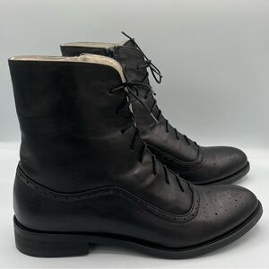 Julia Bo Armada Lace-Up Oxford Boots in Black Leather | Ankle Brogue Booties